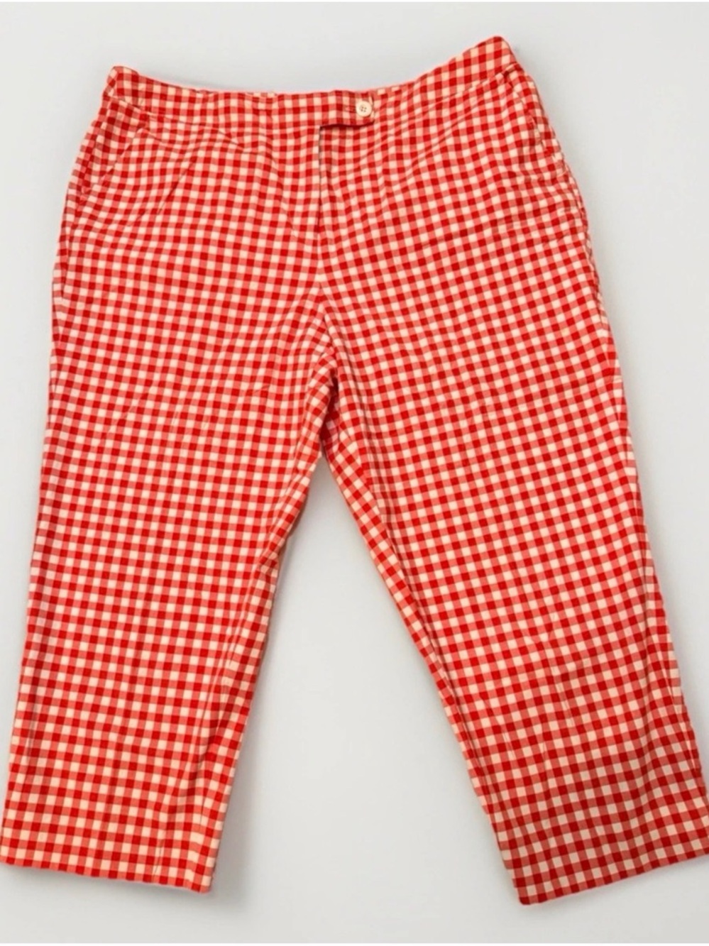 Talbots Red and White Gingham check women’s crop Pants stretchy w/zipper&button